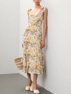 Reformation Pastel Floral Tie-Shoulder Midi Dress